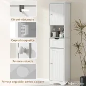 HOMCOM Coloană de Baie cu Iluminare LED, Dulap Îngust de Depozitare, Sertar și 2 Uși, 40x30x170 cm, Alb | Aosom Romania