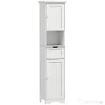 HOMCOM Coloană de Baie cu Iluminare LED, Dulap Îngust de Depozitare, Sertar și 2 Uși, 40x30x170 cm, Alb