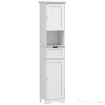 HOMCOM Coloană de Baie cu Iluminare LED, Dulap Îngust de Depozitare, Sertar și 2 Uși, 40x30x170 cm, Alb