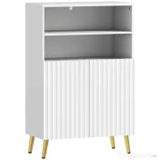 HOMCOM Dulap de Baie cu 2 Rafturi Deschise și Dulap, Dulap Compact cu Uși Amortizate, Raft Reglabil, pentru Bucătărie Living, 60x31.8x93 cm, Alb | Aosom Romania 