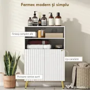 HOMCOM Dulap de Baie cu 2 Rafturi Deschise și Dulap, Dulap Compact cu Uși Amortizate, Raft Reglabil, pentru Bucătărie Living, 60x31.8x93 cm, Alb | Aosom Romania 