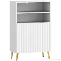 HOMCOM Dulap de baie modern cu 2 rafturi deschise și dulap cu uși amortizate, 60x31,8x93 cm, alb