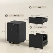 HOMCOM Dulap pentru Documente cu 2 Sertare, Încuietoare și Roți cu Frână, pentru dosare A4 și Letter, Negru | Aosom Romania 