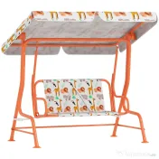 AIYAPLAY Leagăn pentru Copii cu 2 Locuri, Acoperiș Reglabil și Curele de Siguranță, Leagăn pentru Grădină și Interior din Oțel și Material Oxford, Max 60 kg, 112x75x120 cm, Portocaliu | Aosom Romania 