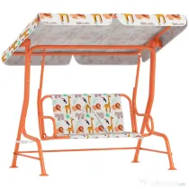 AIYAPLAY Leagăn pentru Copii cu 2 Locuri, Acoperiș Reglabil și Curele de Siguranță, Leagăn pentru Grădină și Interior din Oțel și Material Oxford, Max 60 kg, 112x75x120 cm, Portocaliu | Aosom Romania