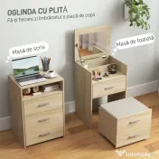 HOMCOM Masă de Toaletă cu Oglindă Rabatabilă, Natural | Aosom Romania 