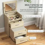 HOMCOM Masă de Toaletă cu Oglindă Rabatabilă, Natural | Aosom Romania 
