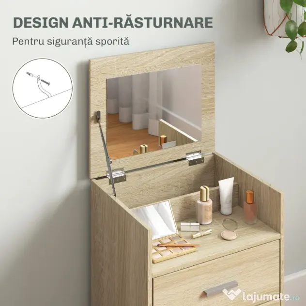 HOMCOM Masă de Toaletă cu Oglindă Rabatabilă, Natural | Aosom Romania
