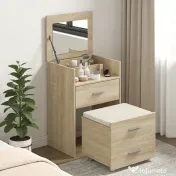HOMCOM Masă de Toaletă cu Oglindă Rabatabilă, Natural | Aosom Romania 