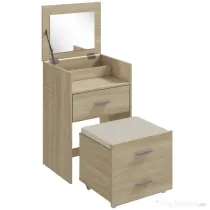 HOMCOM Masă de Toaletă cu Oglindă Rabatabilă, Natural