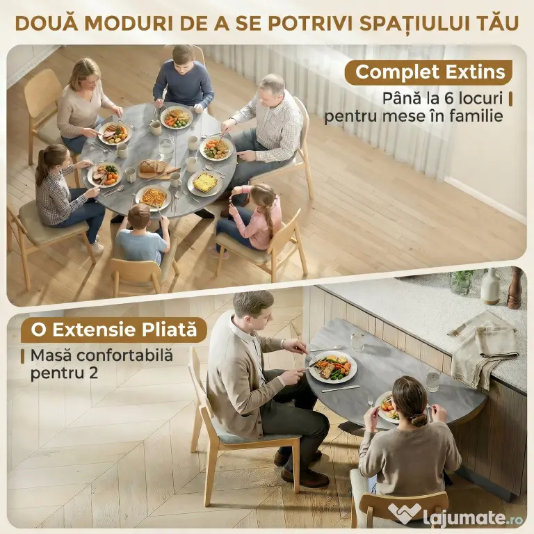 HOMCOM Masă Pliabilă 2-6 Persoane, Blaturi Rabatabile, Structură din Oțel Dublu X, Gri Ciment | Aosom Romania