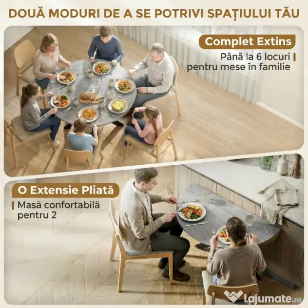 HOMCOM Masă Pliabilă 2-6 Persoane, Blaturi Rabatabile, Structură din Oțel Dublu X, Gri Ciment | Aosom Romania