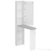 HOMCOM Dulap cu Masă de Călcat Pliabilă Economisitor de Spațiu cu Oglindă, Dulap Multifuncțional cu 6 Compartimente, 2 Cârlige, pentru Spălătorie Baie, 107x35x174 cm, Alb | Aosom Romania 