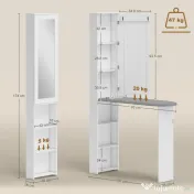 HOMCOM Dulap cu Masă de Călcat Pliabilă Economisitor de Spațiu cu Oglindă, Dulap Multifuncțional cu 6 Compartimente, 2 Cârlige, pentru Spălătorie Baie, 107x35x174 cm, Alb | Aosom Romania 