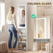 HOMCOM Dulap cu Masă de Călcat Pliabilă Economisitor de Spațiu cu Oglindă, Dulap Multifuncțional cu 6 Compartimente, 2 Cârlige, pentru Spălătorie Baie, 107x35x174 cm, Alb | Aosom Romania 