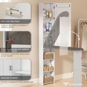HOMCOM Dulap cu Masă de Călcat Pliabilă Economisitor de Spațiu cu Oglindă, Dulap Multifuncțional cu 6 Compartimente, 2 Cârlige, pentru Spălătorie Baie, 107x35x174 cm, Alb | Aosom Romania 