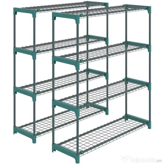 Outsunny Raft pentru Plante pe 4 Niveluri, Set de 2 Suporturi pentru Plante, din Oțel cu Catarame pentru Montaj Ușor, Expunere Ghivece Grădină și Balcon, 90x28x104 cm | Aosom Romania