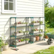 Outsunny Raft pentru Plante pe 4 Niveluri, Set de 2 Suporturi pentru Plante, din Oțel cu Catarame pentru Montaj Ușor, Expunere Ghivece Grădină și Balcon, 90x28x104 cm | Aosom Romania 