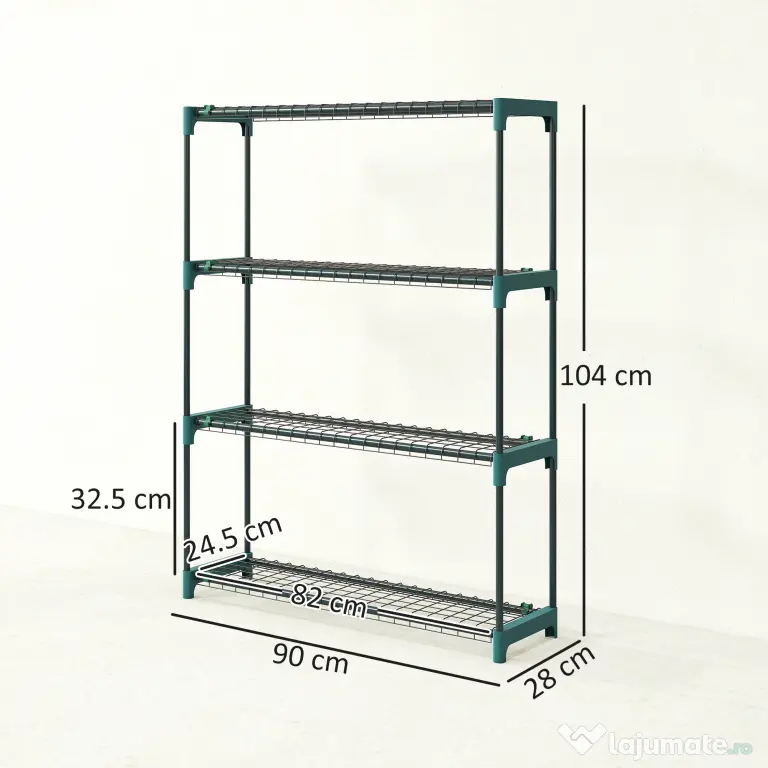 Outsunny Raft pentru Plante pe 4 Niveluri, Set de 2 Suporturi pentru Plante, din Oțel cu Catarame pentru Montaj Ușor, Expunere Ghivece Grădină și Balcon, 90x28x104 cm | Aosom Romania