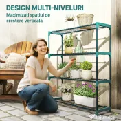 Outsunny Raft pentru Plante pe 4 Niveluri, Set de 2 Suporturi pentru Plante, din Oțel cu Catarame pentru Montaj Ușor, Expunere Ghivece Grădină și Balcon, 90x28x104 cm | Aosom Romania 