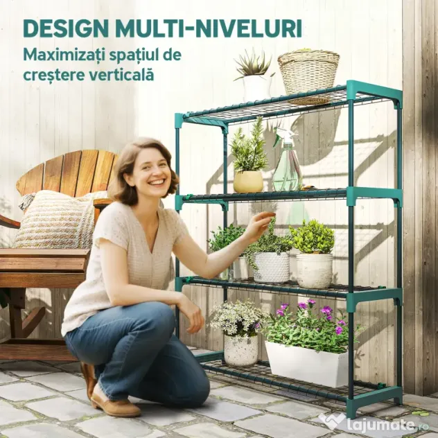 Outsunny Raft pentru Plante pe 4 Niveluri, Set de 2 Suporturi pentru Plante, din Oțel cu Catarame pentru Montaj Ușor, Expunere Ghivece Grădină și Balcon, 90x28x104 cm | Aosom Romania