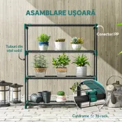 Outsunny Raft pentru Plante pe 4 Niveluri, Set de 2 Suporturi pentru Plante, din Oțel cu Catarame pentru Montaj Ușor, Expunere Ghivece Grădină și Balcon, 90x28x104 cm | Aosom Romania 