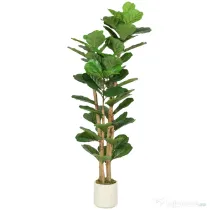 HOMCOM Plantă Artificială de Smochin Verde în PEVA și Lemn cu Ghiveci din PP și Bază din Ciment, 50x50x150 cm