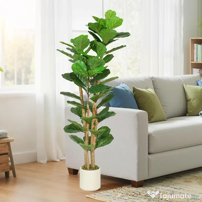 HOMCOM Plantă Artificială Ficus Lyrata 150 cm - Verde | Aosom Romania