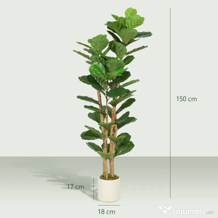 HOMCOM Plantă Artificială Ficus Lyrata 150 cm - Verde | Aosom Romania