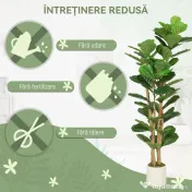 HOMCOM Plantă Artificială Ficus Lyrata 150 cm - Verde | Aosom Romania 