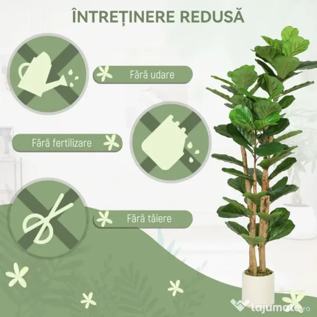 HOMCOM Plantă Artificială Ficus Lyrata 150 cm - Verde | Aosom Romania
