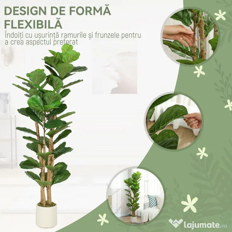 HOMCOM Plantă Artificială Ficus Lyrata 150 cm - Verde | Aosom Romania
