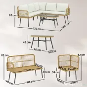 Outsunny Set Mobilier Grădină din Ratan, 4 Piese în Formă de L, cu 2 Canapele, Colțar, Măsuță de Cafea și Perne, Cadru din Oțel, pentru Balcon sau Terasă, Natural/Crem | Aosom Romania 