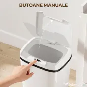 HOMCOM Coș Gunoi cu Senzor Infraroșu 15L, 2 Moduri de Deschidere, Suprafață Anti-amprentă, Baie, Alb | Aosom Romania 