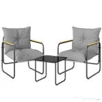 Outsunny Set Bistro 3 Piese, Mobilier Exterior Metal cu Perne, Gri Întunecat