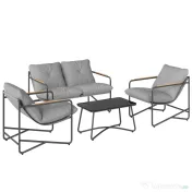Set de Grădină Outsunny cu Canapea, 2 Fotolii și Măsuță cu Blat din Sticlă, Mobilier de Exterior cu Perne Groase, Gri Deschis | Aosom Romania