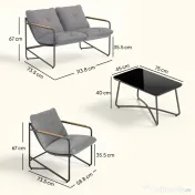 Set de Grădină Outsunny cu Canapea, 2 Fotolii și Măsuță cu Blat din Sticlă, Mobilier de Exterior cu Perne Groase, Gri Deschis | Aosom Romania