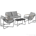 Set de Grădină Outsunny cu Canapea, 2 Fotolii și Măsuță cu Blat din Sticlă, Mobilier de Exterior cu Perne Groase, Gri Deschis