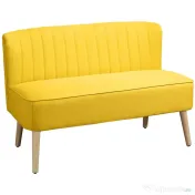HOMCOM Canapea cu 2 Locuri din Țesătură, Fără Brațe, Canapea de Sufragerie cu Picioare din Lemn, 117x56,5x77 cm, Galben | Aosom Romania