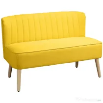 HOMCOM Canapea cu 2 Locuri din Țesătură, Fără Brațe, Canapea de Sufragerie cu Picioare din Lemn, 117x56,5x77 cm, Galben | Aosom Romania