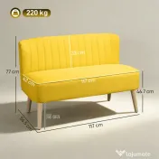 HOMCOM Canapea cu 2 Locuri din Țesătură, Fără Brațe, Canapea de Sufragerie cu Picioare din Lemn, 117x56,5x77 cm, Galben | Aosom Romania