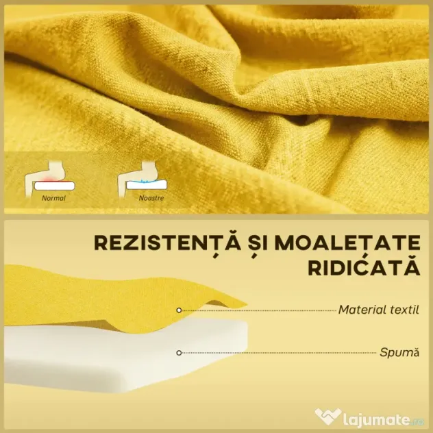 HOMCOM Canapea cu 2 Locuri din Țesătură, Fără Brațe, Canapea de Sufragerie cu Picioare din Lemn, 117x56,5x77 cm, Galben | Aosom Romania
