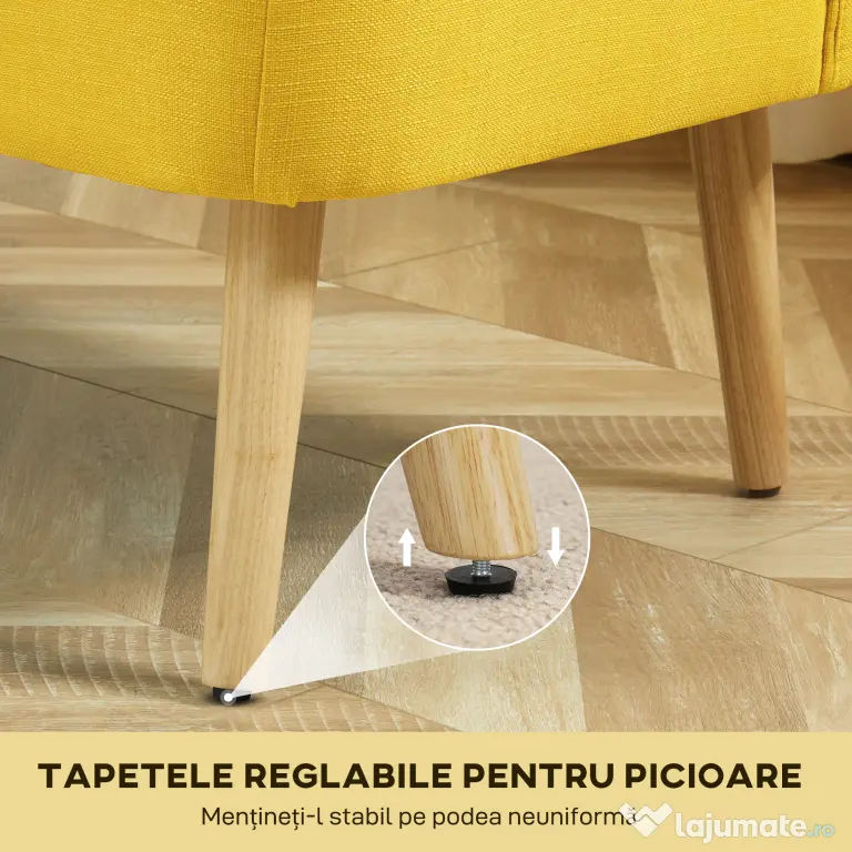 HOMCOM Canapea cu 2 Locuri din Țesătură, Fără Brațe, Canapea de Sufragerie cu Picioare din Lemn, 117x56,5x77 cm, Galben | Aosom Romania