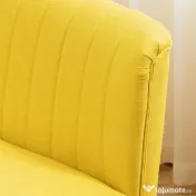 HOMCOM Canapea cu 2 Locuri din Țesătură, Fără Brațe, Canapea de Sufragerie cu Picioare din Lemn, 117x56,5x77 cm, Galben | Aosom Romania