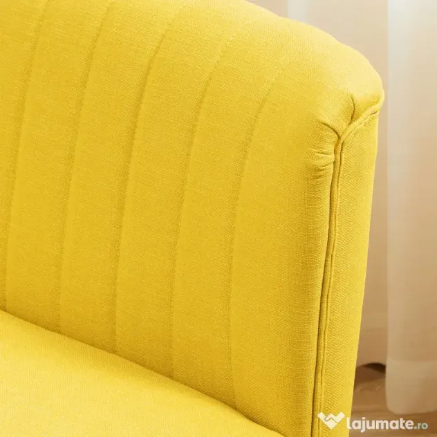 HOMCOM Canapea cu 2 Locuri din Țesătură, Fără Brațe, Canapea de Sufragerie cu Picioare din Lemn, 117x56,5x77 cm, Galben | Aosom Romania