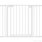PawHut Poartă de Siguranță pentru Copii și Animale, Extensibilă 96-103 cm, Înălțime 76 cm, Poartă pentru Câini, Scări și Uși, Închidere Automată, Montaj prin Presiune, Deschidere în Ambele Direcții, Alb | Aosom Romania 