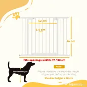 PawHut Poartă de Siguranță pentru Copii și Animale, Extensibilă 96-103 cm, Înălțime 76 cm, Poartă pentru Câini, Scări și Uși, Închidere Automată, Montaj prin Presiune, Deschidere în Ambele Direcții, Alb | Aosom Romania 