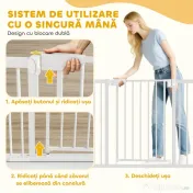 PawHut Poartă de Siguranță pentru Copii și Animale, Extensibilă 96-103 cm, Înălțime 76 cm, Poartă pentru Câini, Scări și Uși, Închidere Automată, Montaj prin Presiune, Deschidere în Ambele Direcții, Alb | Aosom Romania 