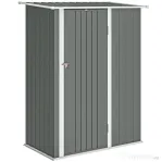 Outsunny Căsuță de Grădină 1.07m² din Oțel Galvanizat, Căsuță pentru Depozitare cu Ușă Blocabilă, Acoperiș Înclinat, 142x86x189 cm, Gri Deschis