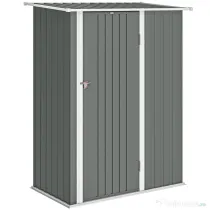 Outsunny Depozit de Grădină 1.07m² din Oțel Zincat, Depozit pentru Unelte cu Ușă Blocabilă și Acoperiș Înclinat, 142x86x189 cm, Gri Deschis | Aosom Romania